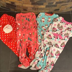 3T girls footie Christmas pajamas bundle